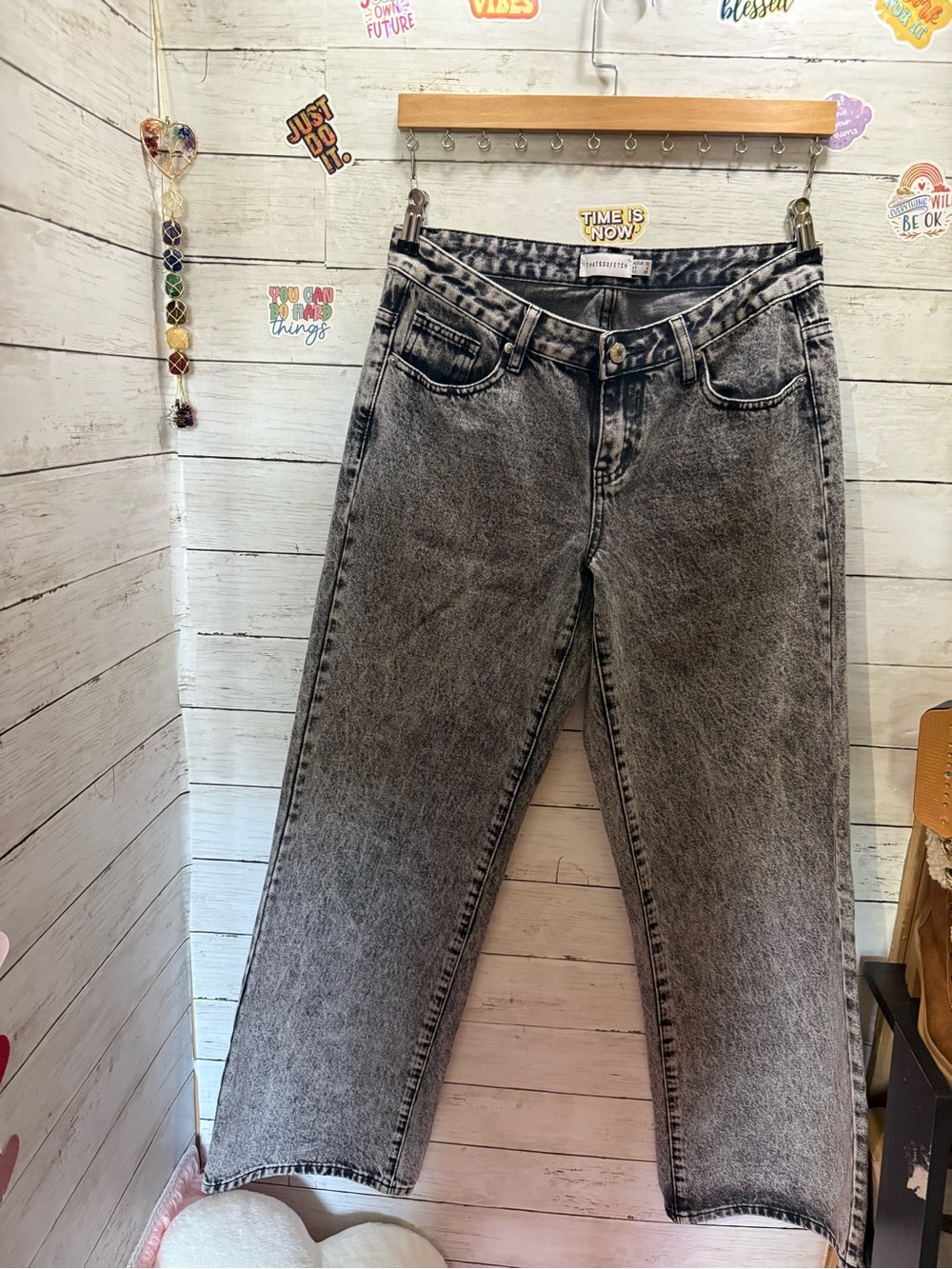 High-Rise Acid Wash Black Jeans - Women